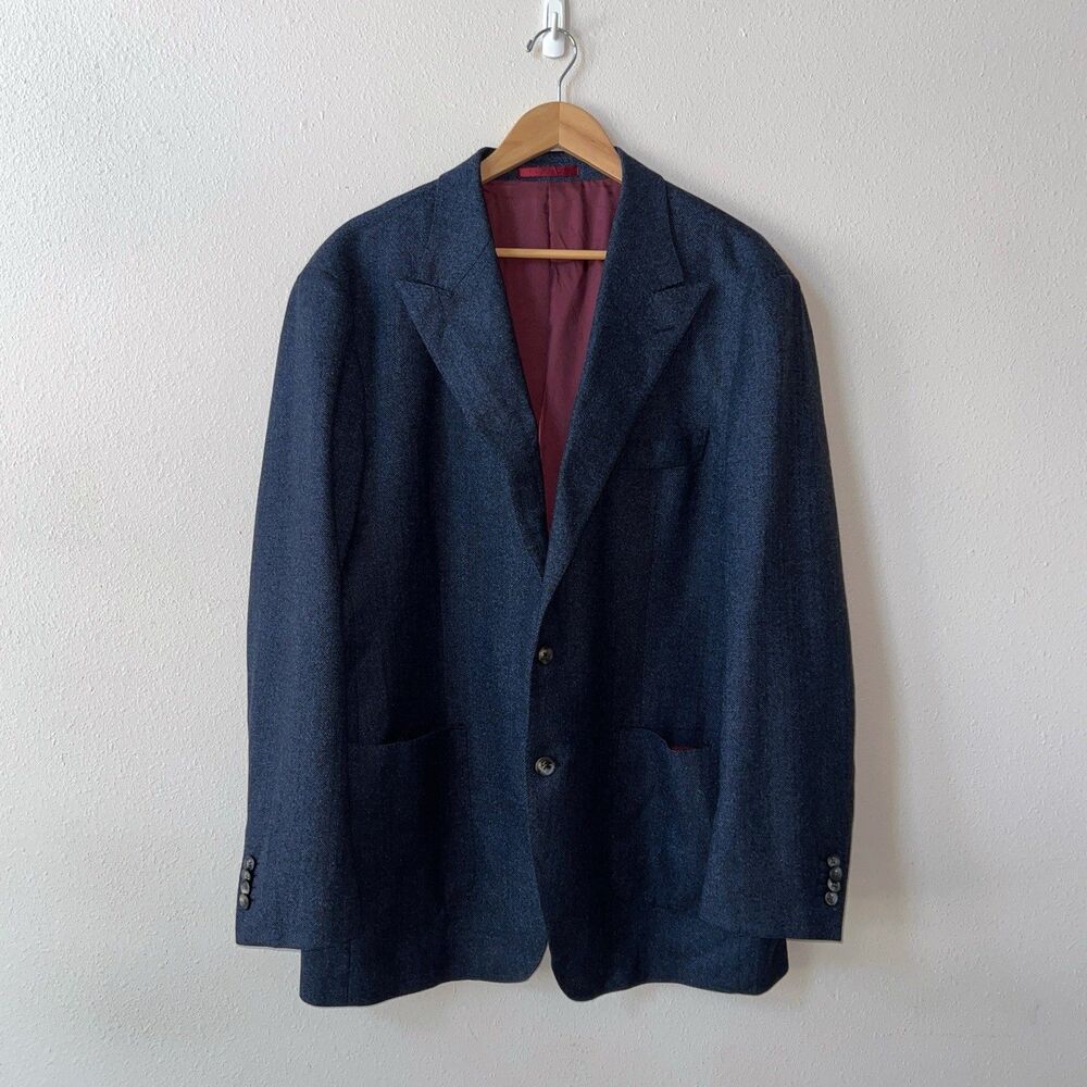 Proper Cloth Dino Filarte Men Wool Herringbone Blazer Jacket 52R Blue Sport Coat